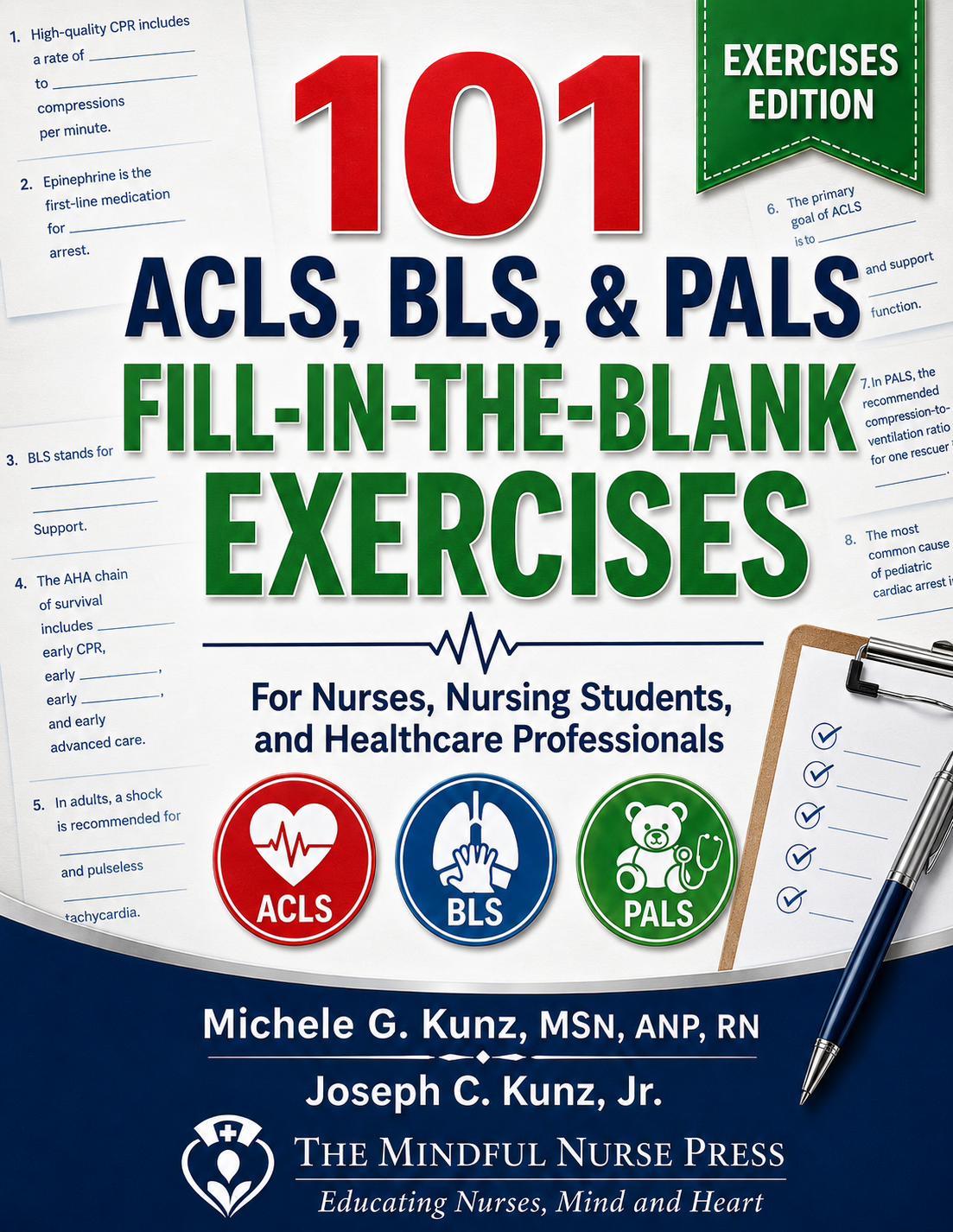 101 ACLS, BLS, and PALS Fill-in-the-Blank Exercises book cover